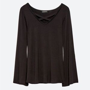 Black bell sleeved top